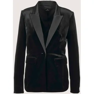 Longblazer MADELEINE "Samtjacke Samtblazer mit Reverskragen", Damen, Gr. 44, schwarz, Obermaterial: 90% Polyester Green Circle PES GreenC. 10% Elasthan EL., Modern, normal, Blazer Longblazer, Samtblazer mit Satin-Reverskragen