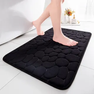 chakme Memory-Schaum Badematte, Super Absorbierend Kopfsteinpflaster Badezimmerteppich für Badezimmer, Ultraweich Badvorleger Maschinenwaschbar, 60×90 cm, Schwarz
