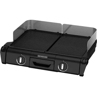 Tefal BBQ Family Elektrischer Tischgrill, 2 getrennte Grillflächen, 2 Thermostate, antihaftbeschichtete Alu-Druckguss Grillplatten, spülmaschinengeeignet, extra tiefe Rillen, Schwarz/Silber, TG800N10