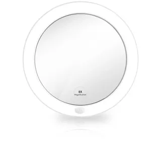 Emke Kosmetikspiegel mit Licht mit Saugnapf, 5-fache Vergrößerung, Weiß, ф16,5 cm , Glas , Rund , 16.5x16.5x16.5 cm , Spiegel, Schminkspiegel