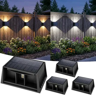 T-SUN LED Solarlampen für Außen wand, Solar Wandleuchte Aussen Einstellbare Up and Down Leuchten, 8 Farben RGB Solar Außenwandleuchten IP65 Wasserdicht für Garten Balkon Terrasse Hof Zaun 4 Stück