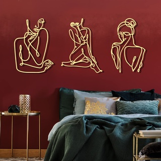 Photect 3 Stück Metall Wandkunst Dekor Minimalistische Abstrakte Frau Wandkunst Moderne Linie Zeichnung Wandkunst Dekor Metall Weiblich Einzeilige Wand Home Hanging für Schlafzimmer Küche Badezimmer