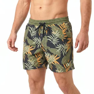 RIPT Herren Badeshorts Schnell Trocknend – Badehose mit Mesh Innenfutter, UV50 Sonnenschutz, Kordelzug Boardshorts für Strand Schwimmen Urlaub Sommer (Marineblau/Grün Dschungel Print, S)