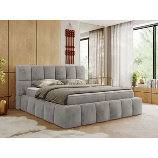 MKS Meble Boxspringbett, Doppelbett NIRA mit dekorativem Kopfteil, Multipocket-Matratze und Topper, Polsterbett mit Bettkästen - 120 x 200 cm - H3... - Grau