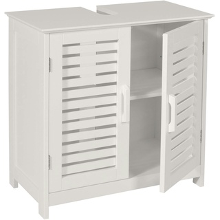 Mendler Waschbeckenunterschrank HWC-B41, Badezimmer Unterschrank Badschrank mit Staufach, Bambus MDF 60x60x30cm MVG - weiß