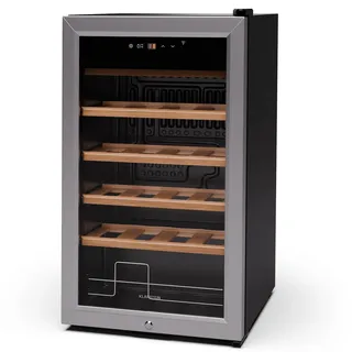 Klarstein Weinkühlschrank,1 Zone Getränkekühlschrank, Leiser Indoor/Outdoor Kühlschrank, 63 Liter Flaschenkühlschrank Klein, Weinschrank für Getränke, Weinkühler für 24 Flaschen, 5-18°C - Silber