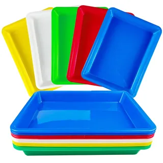 Materialschalen, 10pcs Plastikschalen Rechteckig, 28CM x 21CM Mehrzweck Tablett Plastic, Materialschalen für Malerei, Kunsthandwerk, DIY-Projekte, Lustige Heimaktivitäten (5 Farben)