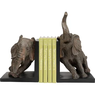 Kare Design Buchstützen Elefanten Figuren (2/Set), Schwarz | Antirutsch Unterfläche, Handgemalt, Tiermotiv, Geschenkidee