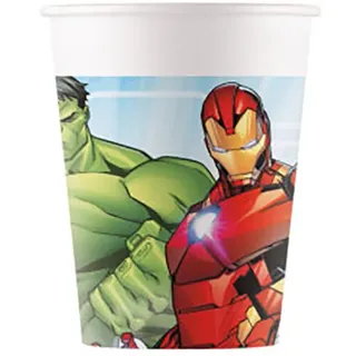 Procos 93467 - Party-Becher Mighty Avengers, max. Füllmenge 200 ml, 8 Stück, Einwegbecher aus Papier, Kindergeburtstag, Party-Geschirr, FSC® Mix