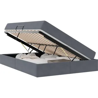 vidaXL Aufbewahrungsbett mit Matratze Dunkelgrau 140 x 190 cm Samt - Grau