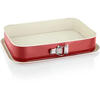 Grizzly Springform, eckige Backform 35x24 cm, Rot-Creme, mit Auslaufschutz, Antihaftbeschichtet, große, hohe rechteckige Kuchenform