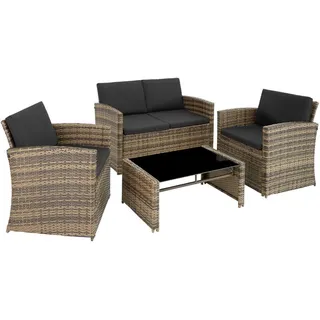 Tectake Jesolo Rattan Lounge-Set für 4 Personen natur/dunkelgrau