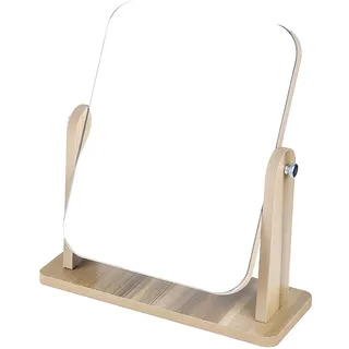 Bootoow Kosmetikspiegel, 360 Grad drehbarer Tisch-Schminkspiegel, Hoch Klarer Holz Desktop-Spiegel mit Ständer, Rechteckiger Spiegel