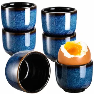 PjuQow 6 Stück Eierbecher Porzellan, Eierbecher Keramik mit Verlauf, Lustige Eierbecher Schwarz Matt, Eierbecher Keramik, Elegantes Frühstücksset, Hochwertige Eierbecher für Tischdekoration