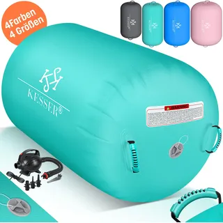 KESSER® Aufblasbare Air Roll Airtrack, Gymnastik-Rolle | inkl. Tragetasche & elektr. Luftpumpe | Barrel Gymnastik Tumbling | Yoga Gymnastik Rolle Gymnastikmatte, Fitnessrolle - Grau