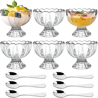 LYCN Eisbecher Glas Set, 6pcs Dessertschalen Dessertgläser mit Fuß Eiscreme Schalen 150ml Kleinschale klare Snackbecher für Obstsalat Milchshakes Pudding