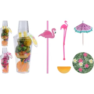 Cocktail Shaker Party-Set Flamingo Polystyrol Papier 31-teilig 2-fach Sortiert