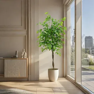 Kunstpflanze Ficusbaum 180cm(70.86 Inch), Große Künstlicher Ficus Baum Im Topf, Naturgetreuem Holzstamm Und Struktur Moderne Dekoration Künstliche Pflanzen Für Zuhause, Büro, Wohnzimmer