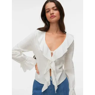 Vero Moda Rüschenbluse "VMJAMIE TIE LS TOP WVN", snow weiß
