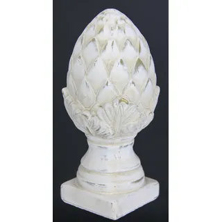Dekoobjekt Zapfen dekorativer Pinien-Zapfen Deko-Zapfen auf Fuß Altweiß Creme in eleganter Shabby Landhaus-Optik Keramik-Zapfen Gartenfigur Geschenk Gartendeko Artischocke, 25 cm