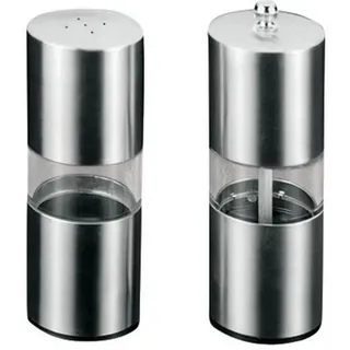 Metaltex 2er Set Salzstreuer und Gewürzmühle aus Edelstahl mit Sichtfenster, Keramikmahlwerk, Silber