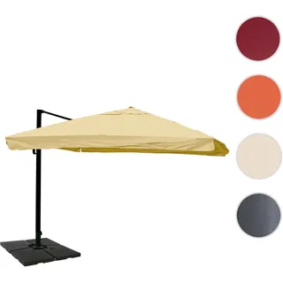 Gastronomie-Ampelschirm HWC-A96, 3,5x3,5m (Ø4,95m) Polyester/Alu 25kg ~ Flap, creme mit Ständer, dre