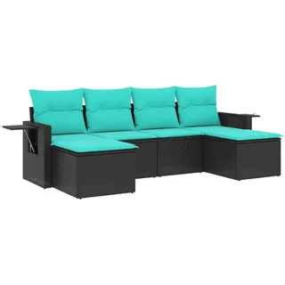 vidaXL 6-teiliges Gartensofa-Set mit Kissen, schwarzes Polyrattan - Schwarz