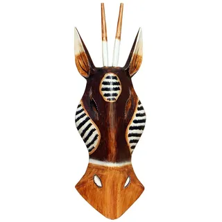 Wogeka - 32 cm Antilope Wand-Maske - Handarbeit aus Holz als Geschenk-Idee zu Geburtsag Weihnachten zur Afrika Deko Maske43