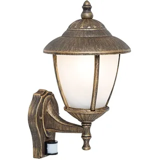 Außenlampe Wandleuchte Bewegungsmelder in Gold antik IP43 romantische Hof lampe