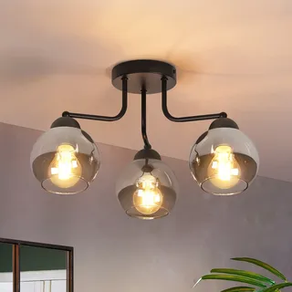 ZMH deckenleuchte Glas Deckenlampe Schwarz Vintage Küchenlampe Decke 3 flammig Industrial E27 Fassung Kugel Deckenbeleuchtung rund Ohne Leuchtmittel