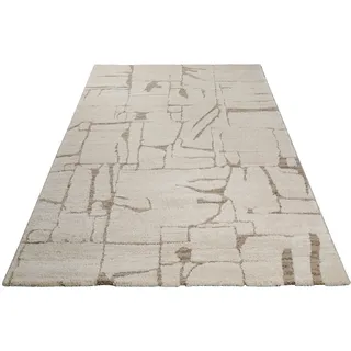 WECON HOME Nils Hochflorteppich 120 x 170 cm Beige/Weiß