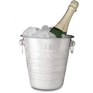 Relaxdays Sektkühler Edelstahl mit Griffen, Eiseimer für Wein & Champagnerflaschen, Party, Hochzeit, Ø 21,5 cm , Silber