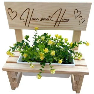 KlaSa Kreativwerkstatt Blumenbank aus Holz mit Gravur,Dekorative Pflanzbank mit Blumenkasten,Geschenk für Mama,Oma,Gartenbank für Balkon&Terrasse, Outdoor Muttertag (Home Sweet Home)