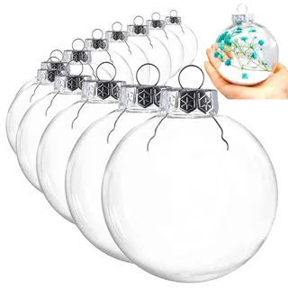 WANTELFOR Transparente Kunststoff-Ornament-Kugeln, zum Selbermachen, befüllbare Weihnachtskugeln, transparente Kunststoff-Ornamente zum Basteln, befüllbar – 12 Stück (8 cm)