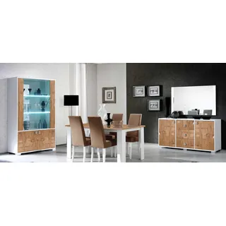 Esszimmer Garnitur Set Rtv Tisch 4x Stühle Vitrine 7tlg Komplett Luxus Möbel Neu - Braun