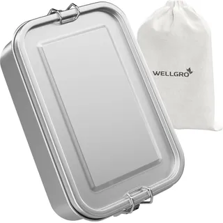 WELLGRO Edelstahl Dosen eckig - 550ml 850ml 1400ml 2400ml auslaufsicher Metall Brotdose Lunchbox, Kapazität:1400 ml