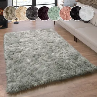 Paco Home Fellteppich »Playa 960« rechteckig 64 mm Höhe Kunstfell, Flokati-Optik, Hochflor, weich und flauschig, Uni-Farben, grau