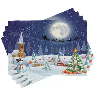 ABAKUHAUS Weihnachten Platzmatten, Winterlandschaft, Waschbare Stoff Esszimmer Küche Tischdekorations Digitaldruck, Lila Grau Weiß