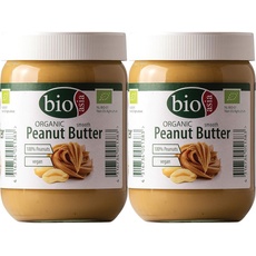 Bioasia Bio Erdnussbutter – Peanut Butter - aus 100% gerösteten Erdnusskernen, cremig, ohne Zusätze, im Glas, vegan und glutenfrei (1 x 500 g) (Packung mit 2)