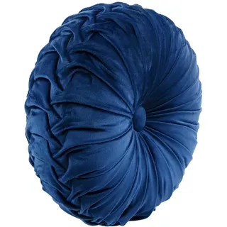 Lush Decor Rundes Plissiertes weiches Samtkissen, 38,1 cm, Marineblau