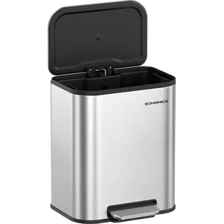 SONGMICS Mülleimer Küche, 20 Liter Abfalleimer mit Deckel, Tretmülleimer, Stahl, Softclose, Offenhaltefunktion - Weiß