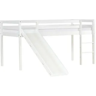 Homestyle4u Hochbett mit Lattenrost 90 x 200 cm Kiefer massiv weiß