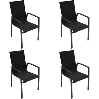 DEGAMO Gartenstuhl Gartensessel Stapelsessel FARO, Aluminium anthrazit + Kunstgewebe gepolstert schwarz, 4 Stück - Schwarz, Grau