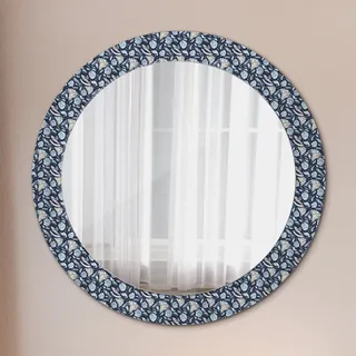 Ø70cm Spiegel - Glasrahmen mit Aufdruck - Wandspiegel Schlafzimmer - Boho Musterung - Grau