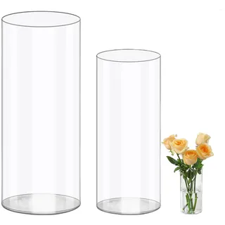 Wintfarm Vase,2 Set Acryl Zylindervase,Klare Langlebige Unzerbrechliche Vasen,Vase Kunststoff für Blumenarrangements, Tischdeko,Hochzeits-Mittelstücke, Heimwerken (20x10 und 25x12cm)