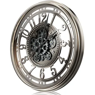 TOKTEKK Wanduhr Große 70cm mit Bewegliche Zahnrad, Vintage Retro Industriell Metall Wanduhr Romische Zahlen für Zimmer Zuhause KüChe (Retro Eisenhaltig) (Retro graue Bronze, 70cm / 28inch)