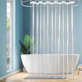 EurCross Transparent Duschvorhang 180x160, Wasserdicht Anti-Schimmel Badvorhang mit 5 Magneten unten für Badewanne, Plastik PEVA Duschvorhänge für Badezimmer mit 12 Ringen