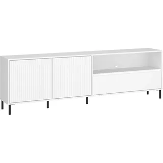 Lowboard HOME AFFAIRE "AVENALE", weiß, Sideboards, B/H/T: 207,8cm x 64,5cm x 40cm, Holzwerkstoff, MDF, Melamin, Lowboard, Lowboard mit Metallfüßen, Breite 208 cm, Soft Close, Fronten geriffelt, B:207,8cm H:64,5cm T:40cm