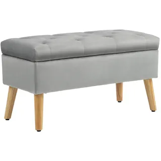 Homcom Sitzbank mit Stauraum, Polsterbank mit Deckel, Bettbank mit Samtoptik, für Flur Schlafzimmer Wohnzimmer, Gummiholz 80 x 35 x cm Esszimmer, Bänke, Sitzbänke
