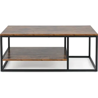 COSTWAY 2-stöckiger Industrieller Couchtisch, 105 cm Rechteckiger Couchtisch mit Ablagefläche und Metallrahmen, Holz-Akzenttisch Rustikales Braun - Braun